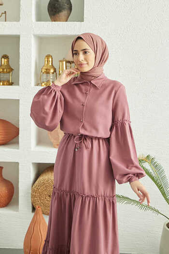 Neways Dried Rose Crepe Dress - Gathered, Elite Model 6567