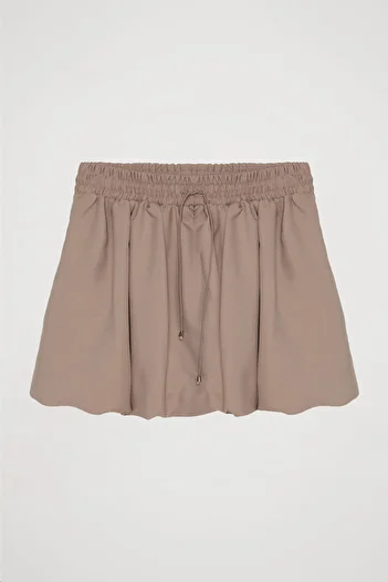 Quzu Beige Mini Balloon Skirt - Elastic Waist