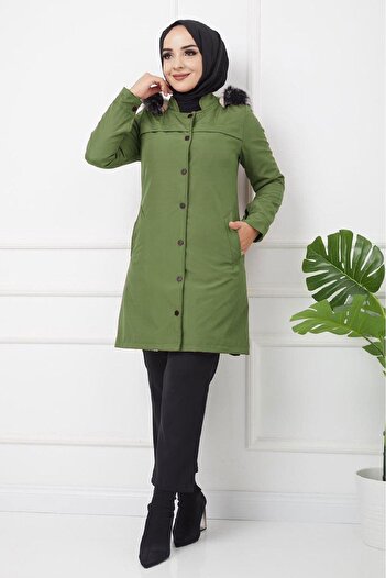 hafsamina Khaki Bondit Coat - Snap Front, Hm2090