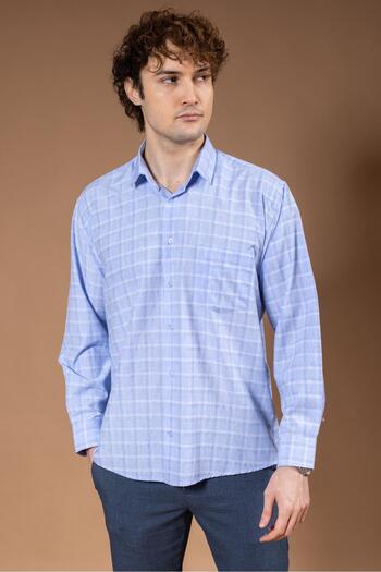 Mutlu City Men's Long Sleeve Classic Regular Fit Checked Natural Organic Cotton Dad Shirt 8140