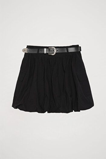 Quzu Black Mini Balloon Skirt - Belt and Pocket
