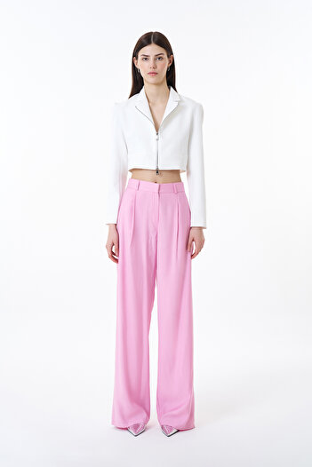 Quzu Ecru Crop Blazer Jacket - Μπροστινό φερμουάρ
