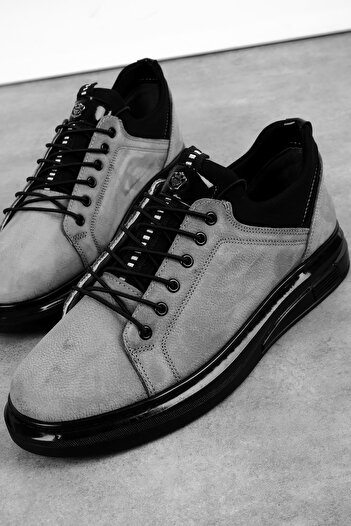 Lal Shoes & Bags Anyone Чоловічі шкіряні черевики на шнурівці з блискучою підошвою та деталями з нубуку - сірі
