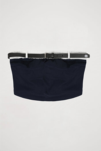 Quzu Strapless Bustier Blouse with Belt Accessories Navy Blue
