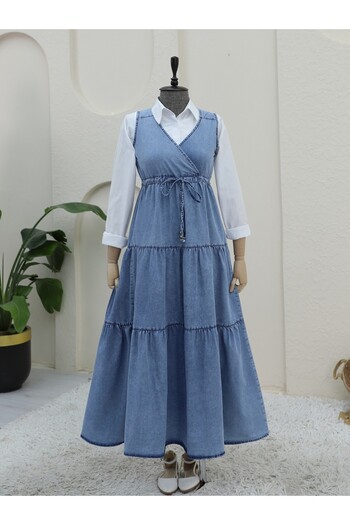 Modamorfo Ice Blue Tunnel με κορδόνια με λαιμόκοψη V τζιν Gilet