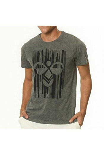 hummel Raiden Men's Gray Printed Crew Neck T-Shirt