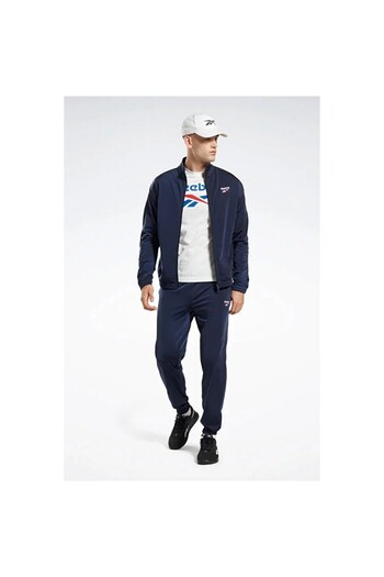 Reebok Jachetă din tricot Identity Vector, albastru bleumarin, cu guler vertical