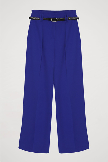 Quzu High Waist and Belt Detailed Wide Leg Pants Sax
