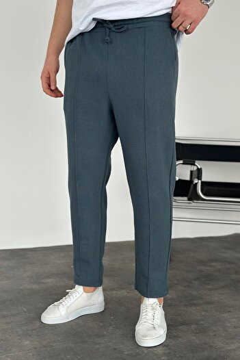 MADZEYMODA Erkek Waffle Kumaş Boyfriend Jogger - Petrol Mavi, Еластичний пояс