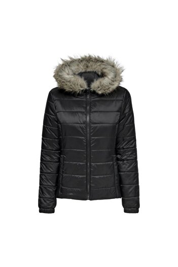 ONLY Γυναικείο Μαύρο Παλτό Onldogukan Hood Fur Padded 15231669 -μαύρο