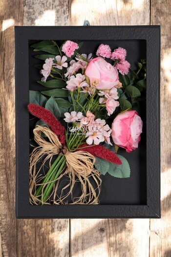 Yapay Çiçek Deposu Decorative Artificial Flower Frame Painting 28Cmx37Cm Powder - Pink