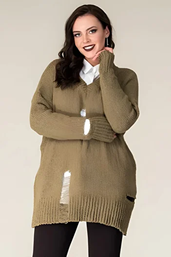 Hanezza Ripped Detailed Knitwear Sweater