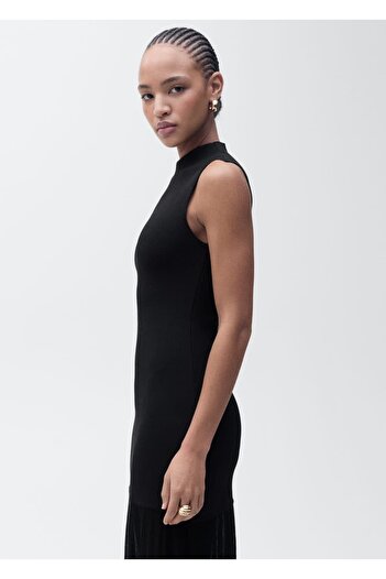 MANGO Woman Long Knitwear Dress with Perkins Collar