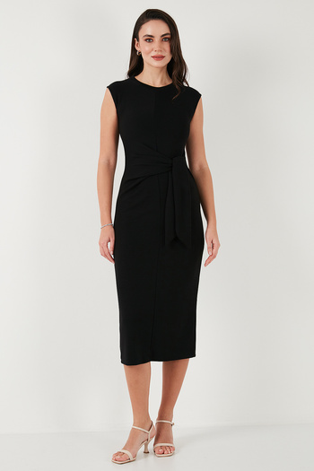 Lela Slim Fit Crew Neck Lacing Detail Midi Dress Dress 5866164