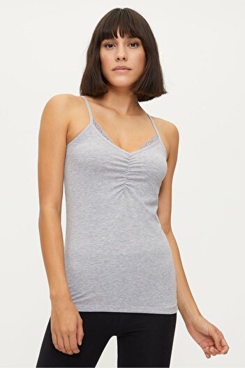 Bross Women's Strappy Lace Tank Top 2Pairs Gri 1275