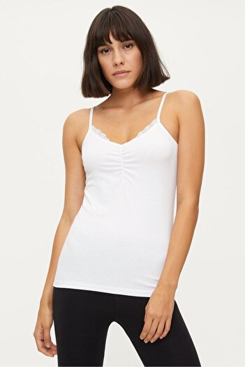 Bross Women's Strappy Lace Tank Top 2 Pack White 1275