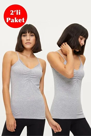Bross Women's Strappy Lace Tank Top 2Pairs Gri 1275