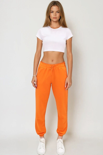 VAGGON Women's Orange Basic Sweatpants with Elastic Waist and Legs Vgn-X5902