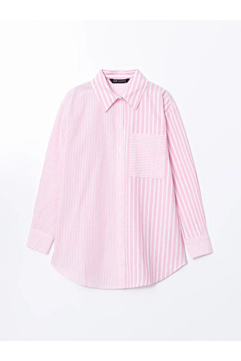 LC Waikiki Lcw Modest Pink Striped Poplin Women's Shirt Tunic