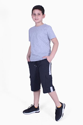 FYK KİDS Plain Model Boy's T-Shirt-Capri Top and Bottom Set