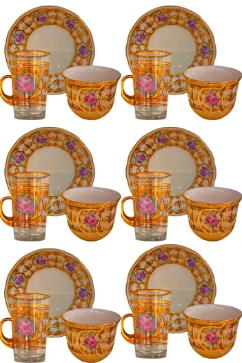 DUKKANI ISTANBUL 6-Person 18-Piece Rose Tea Cup Set and Gawa Cup