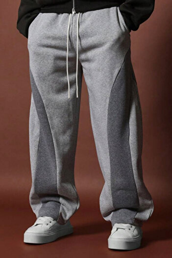 North London Men's Three Thread Double Color Wide Leg Anthracite Gray Oversize Sweatpants