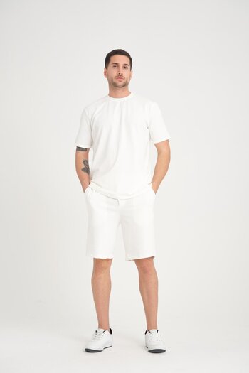 Valiberta Ecru Double Sleeve Slit Cotton T-shirt and Shorts Set - Two Thread