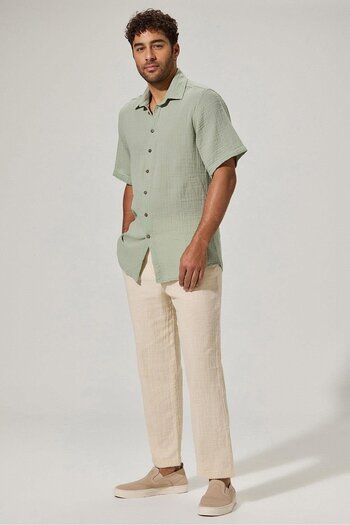 White By Nature Green Double Face Short Sleeve Men's Shirt