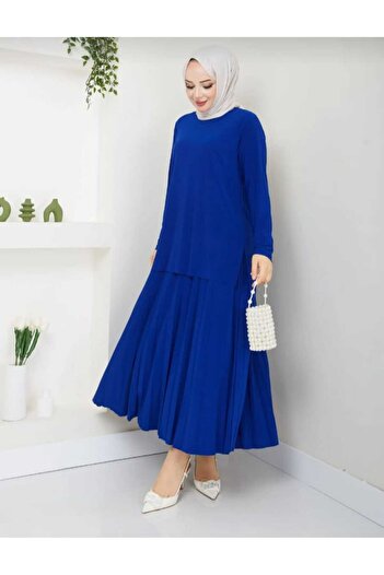 ECK MODA Γυναικεία Sandy Fabric Full Lycra φούστα με πλισέ κάτω και επάνω σετ