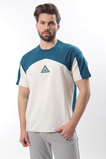 Madmext Ανδρικό μπλουζάκι Petrol Blue OverFit Garnish E7104