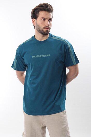 Madmext Ανδρικό μπλουζάκι με στάμπα Petrol Blue Crew Neck E7110