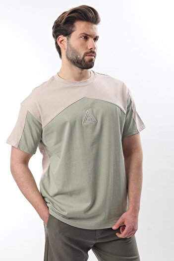 Madmext Ανδρικό μπλουζάκι Beige OverFit Garnished E7104
