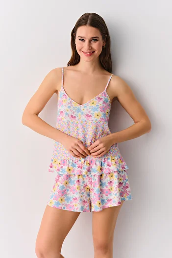 SUWEN Set de pijamale cu pantaloni scurți Blossom