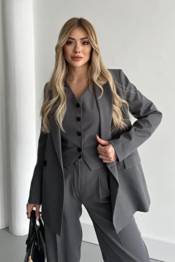 HOEK Women's Anthracite Oversize Blazer Jacket Pants Vest Suit