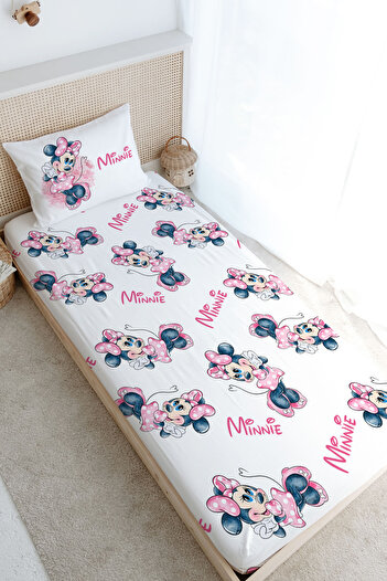 Tuğba Kuğu Single Fitted Sheet Set - Cartoon Series - Mini Mouse with Cute Pink Dress