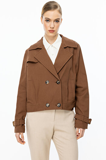 Ekol Double Breasted Short Denim Coat