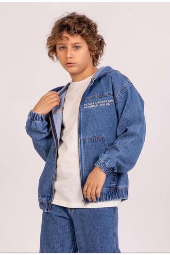 Magu Boy's Hooded Zippered Denim Jacket (Ages 9-14)