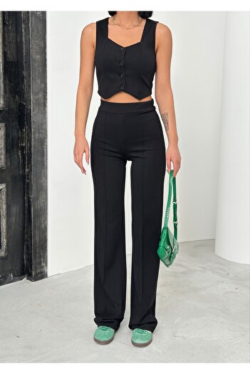 BEJNA Women's Black Strappy Vest Trousers Set