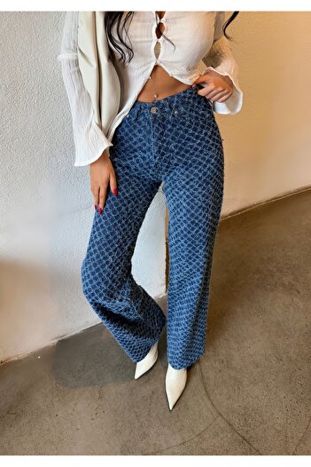 LOS FECHKA Pantaloni largi de damă de culoare albastră