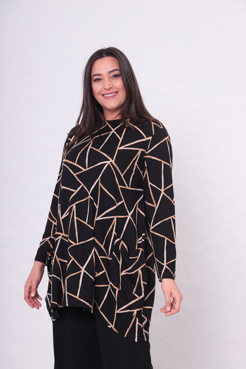 THE CABIN Women's Large Size Patterned Pocket Tunic