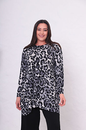 THE CABIN Women's Large Size Patterned Pocket Tunic