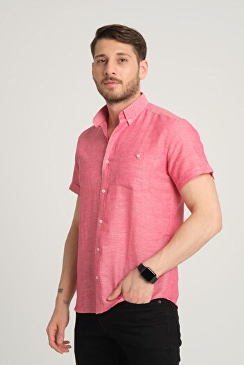 G-FOX Men's Cotton Linen Blended Regular Fit Shirt - Pocketed, Buttoned Collar, Short Sleeve 2518