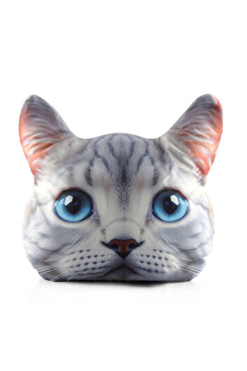 Bursa İpek Gray Cat Pattern Decorative Pillow