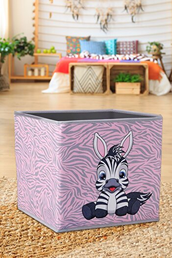 PRENDİ HOME Zebra Printed Powder Pink Color Box Without Lid 30x30x30 Cm