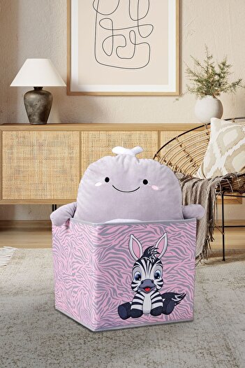 PRENDİ HOME Zebra Printed Powder Pink Color Box Without Lid 30x30x30 Cm