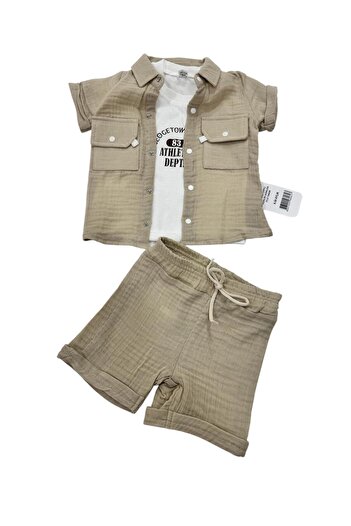 Esterella Muslin Shirt T-Shirt and Shorts Set for Baby Boy - 3 Piece Set