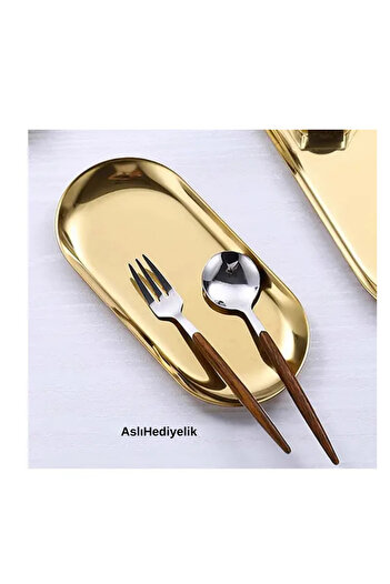 Aslı Hediyelik 6'Lica Small (19 cm) Boat Oval Gold Stainless Steel Appetizer Sauce Bowl Plate