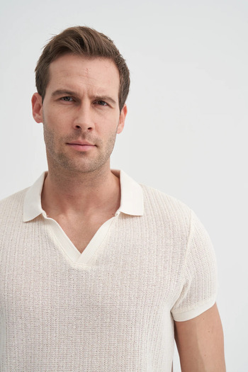 Cazador Regular Fit Polo Neck Knitted Jacquard T-Shirt