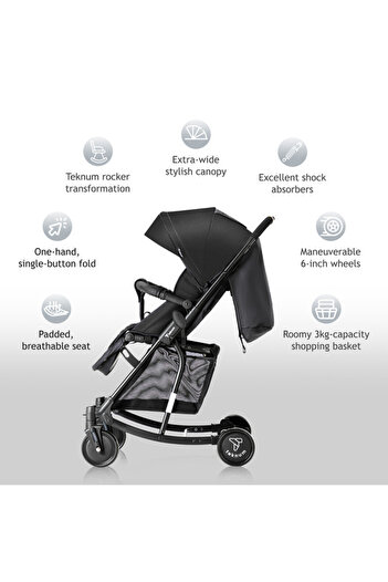 TEKNUM Teknum Stroller With Rocker w/ Blue Diaper tote Bag- Black