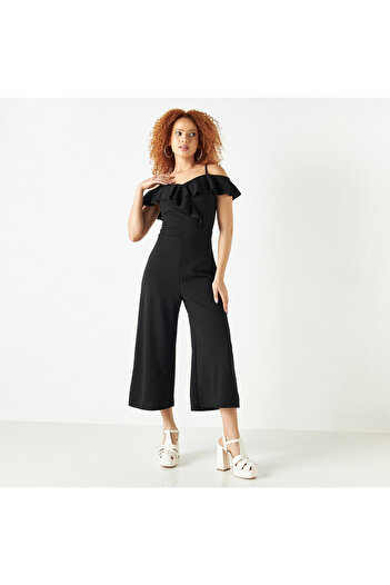 FAV Off Shoulder Jumpsuit with Ruffles and Zip Closure